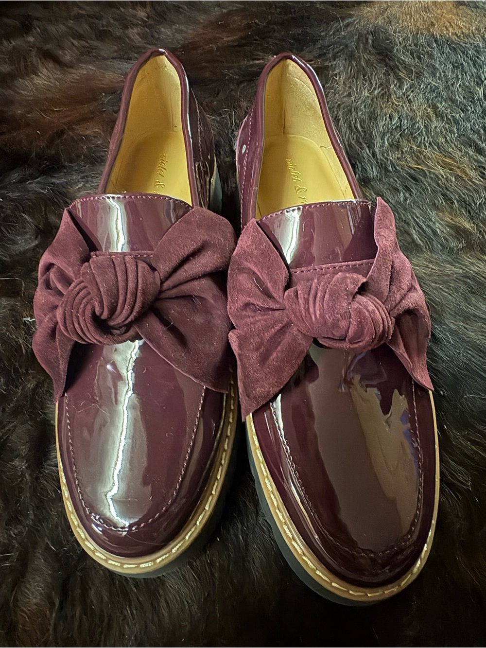Patent Bow Loafers in Deep Burgundy